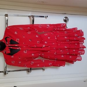 Womens Red Floral Print Dress